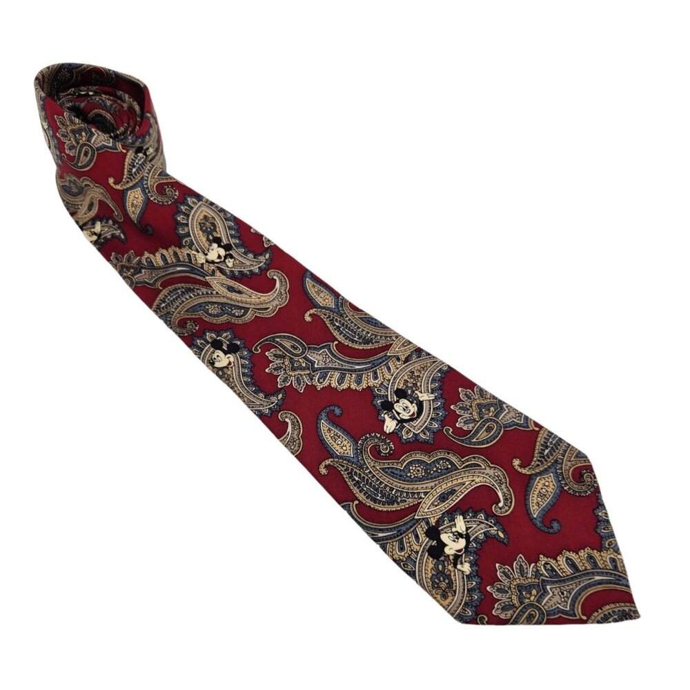 Mickey Mouse Tie Necktie Sulk Red Blue Paisley The Tie Works Balancine USA EUC